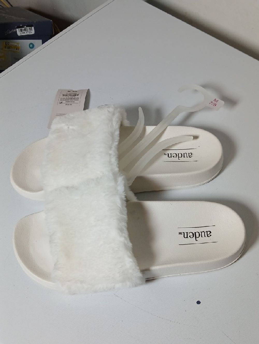 Auden Cream Faux Fur Slide Sandals - Picture 3 of 3